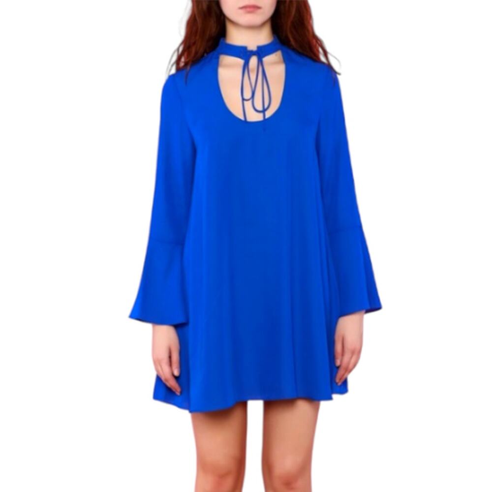 Amanda Uprichard Amherst Choker Tie Neck Bell Sleeve Mini Dress Royal Blue Small - Picture 1 of 13